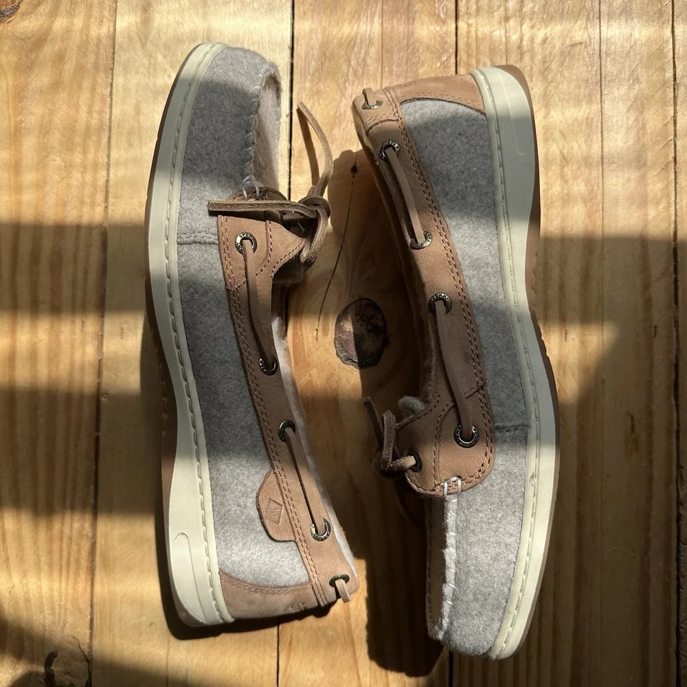 NEW SPERRY Angelfish 1 Eye Boat Shoe Women's Size US 8.5 Gray Grey Brown Cozy
